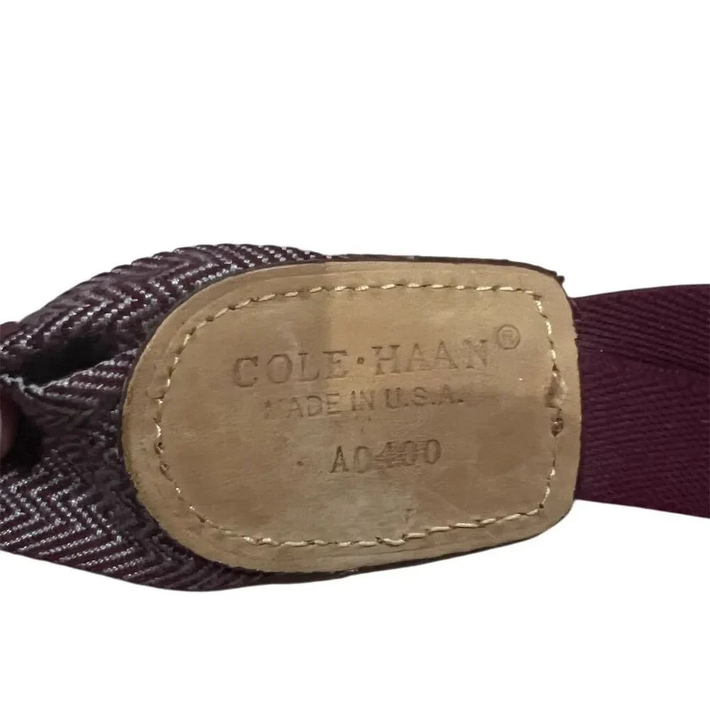 Cole Haan Men's Burgundy Herringbone Y-Back Suspenders with Leather Ends - Picture 4 of 4